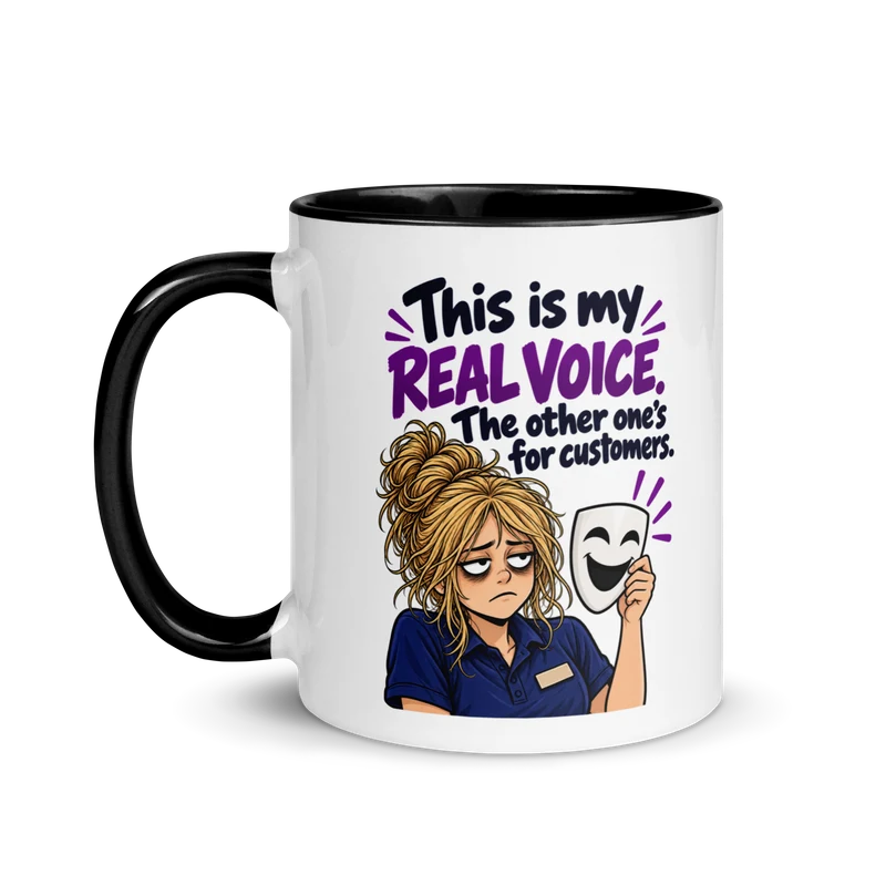 This Is My Real Voice Mug with female character artwork